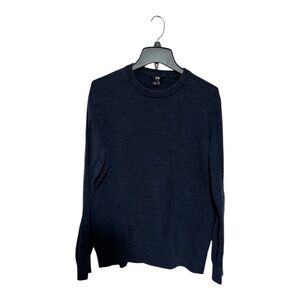 H&M Mens Round Neck Sweater Navy Blue Long Sleeve Tight Knit Size Large
